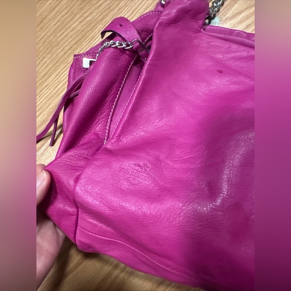 Ted Benson Fuchsia Purple Italian Leather Hobo Y2K Shoulder Bag Silver Chain - Picture 3 of 14